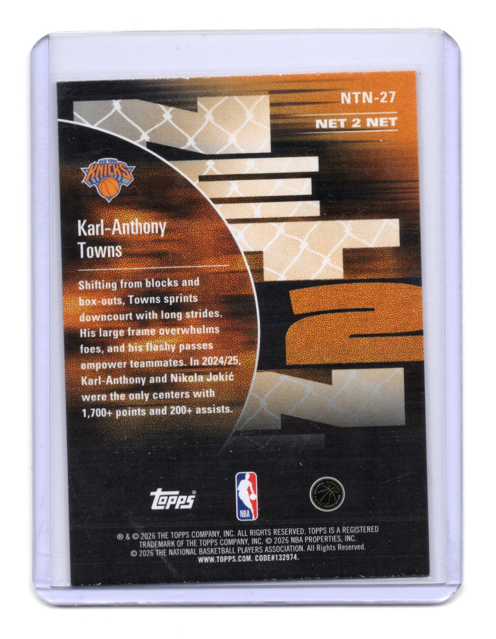 2025-26 Hoops Karl-Anthony Towns Card Net 2 Net New York Knicks #NTN-27
