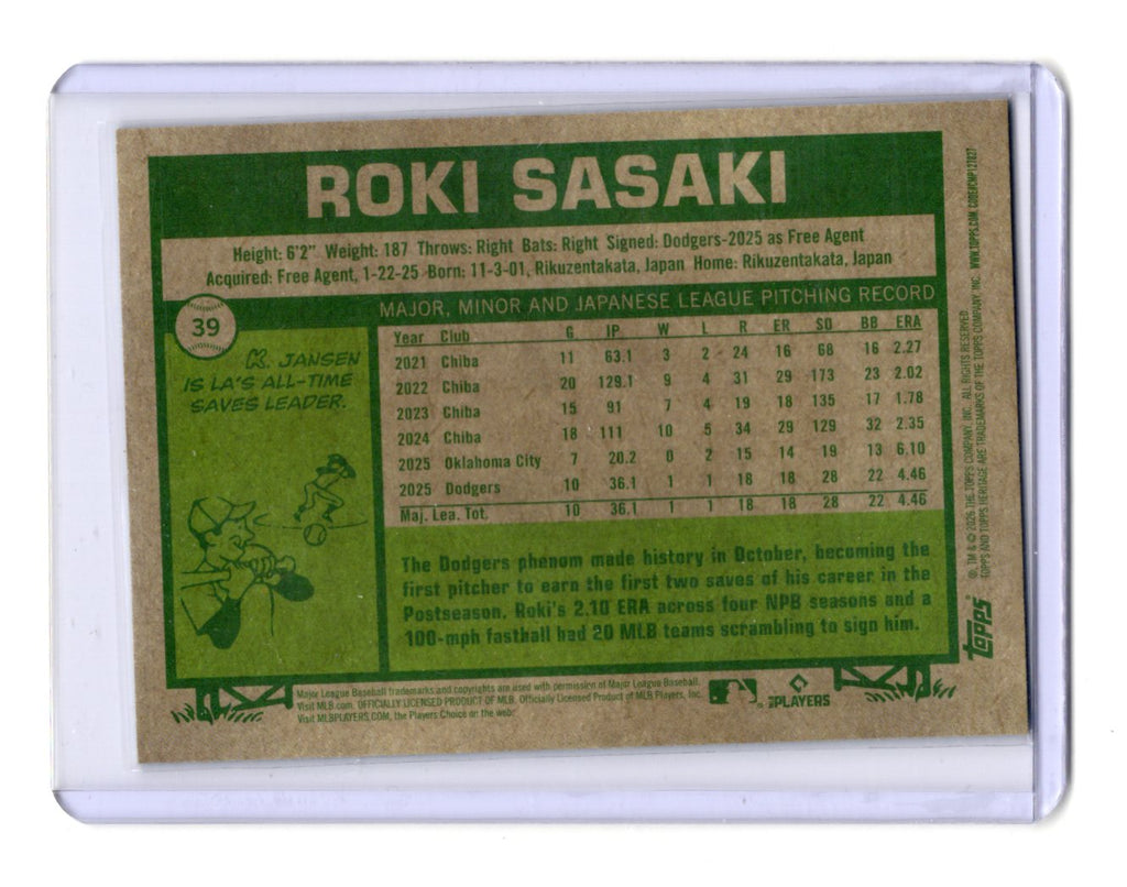 2026 Topps Heritage Roki Sasaki Card Chrome Light Blue Sparkle Refractors