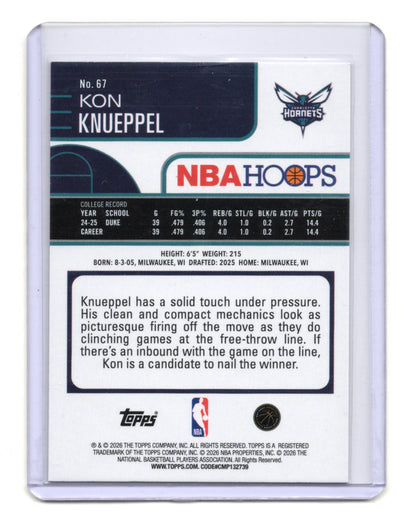 2025-26 Hoops Kon Knueppel Card RC Charlotte Hornets #67