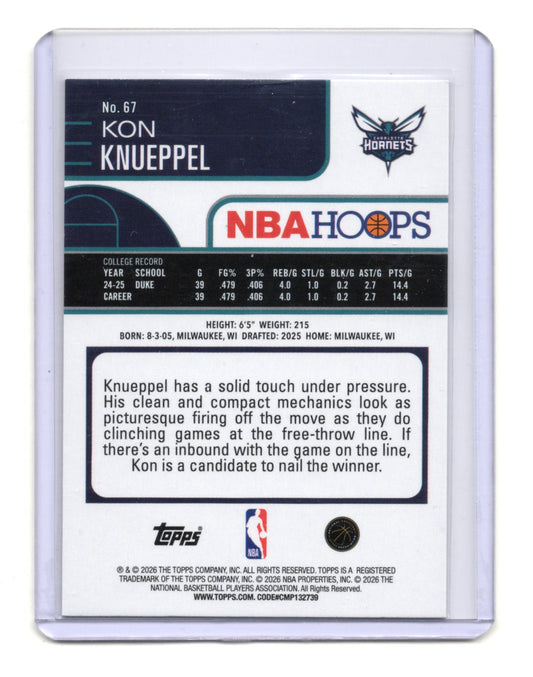 2025-26 Hoops Kon Knueppel Card RC Charlotte Hornets #67
