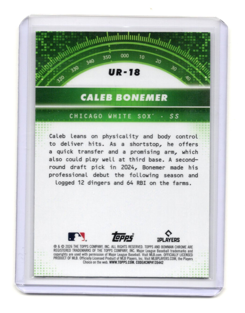 2026 Bowman Caleb Bonemer Card Under the Radar Chicago White Sox #UR-18