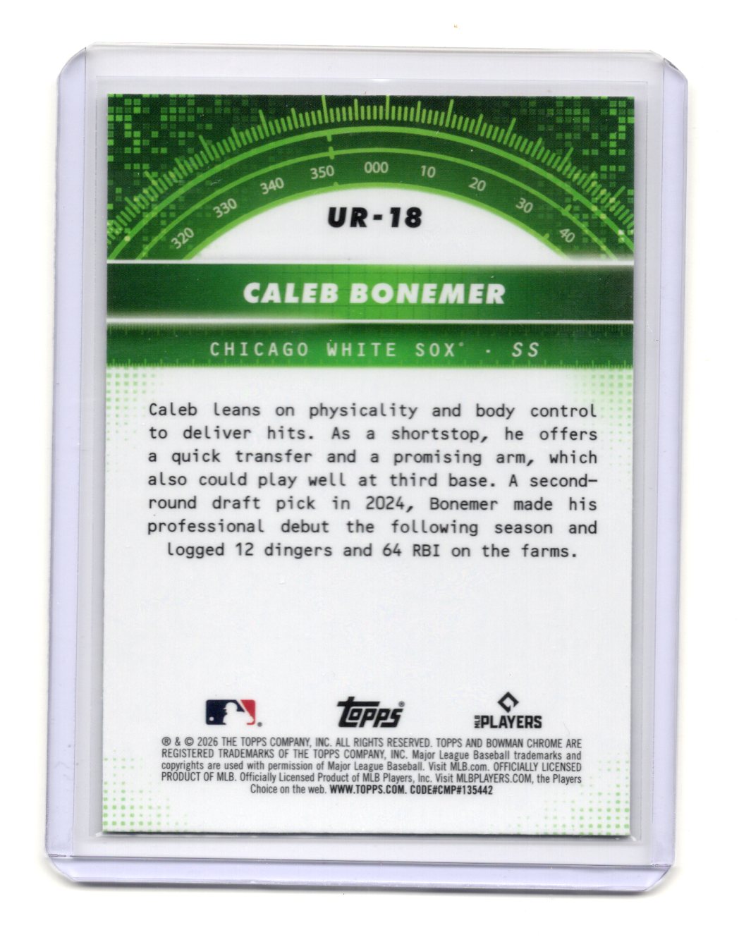 2026 Bowman Caleb Bonemer Card Under the Radar Chicago White Sox #UR-18