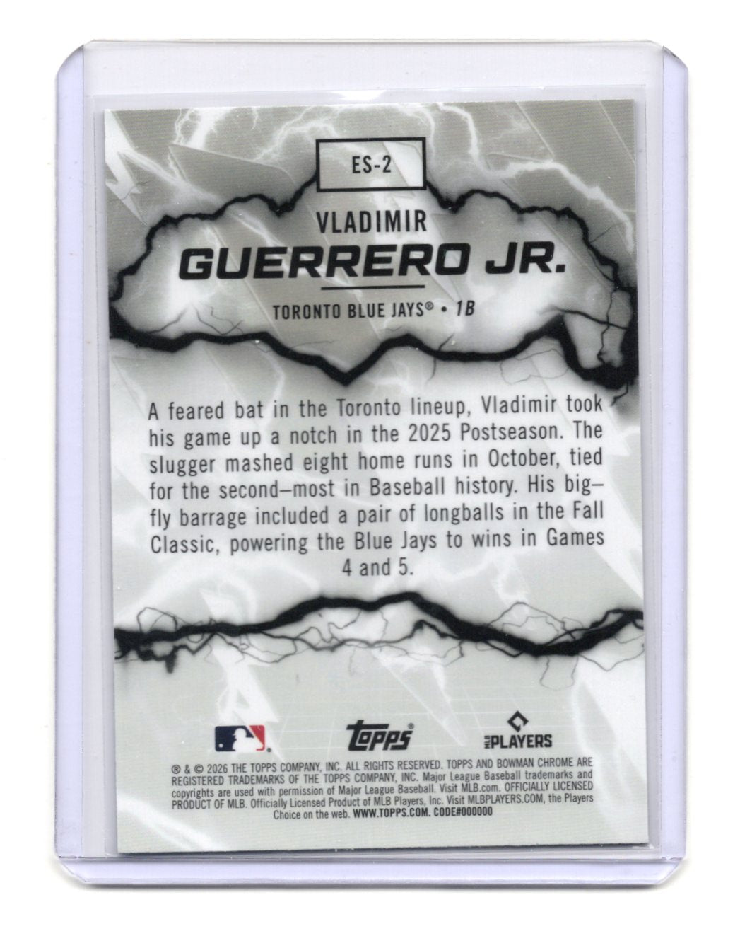 2026 Bowman Vladimir Guerrero Jr. Card Electric Sluggers Toronto Blue Jays #ES-2