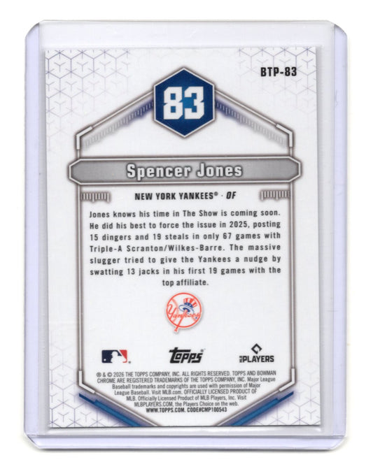 2026 Bowman Spencer Jones Card Bowman Scouts' Top 100 New York Yankees #BTP-83