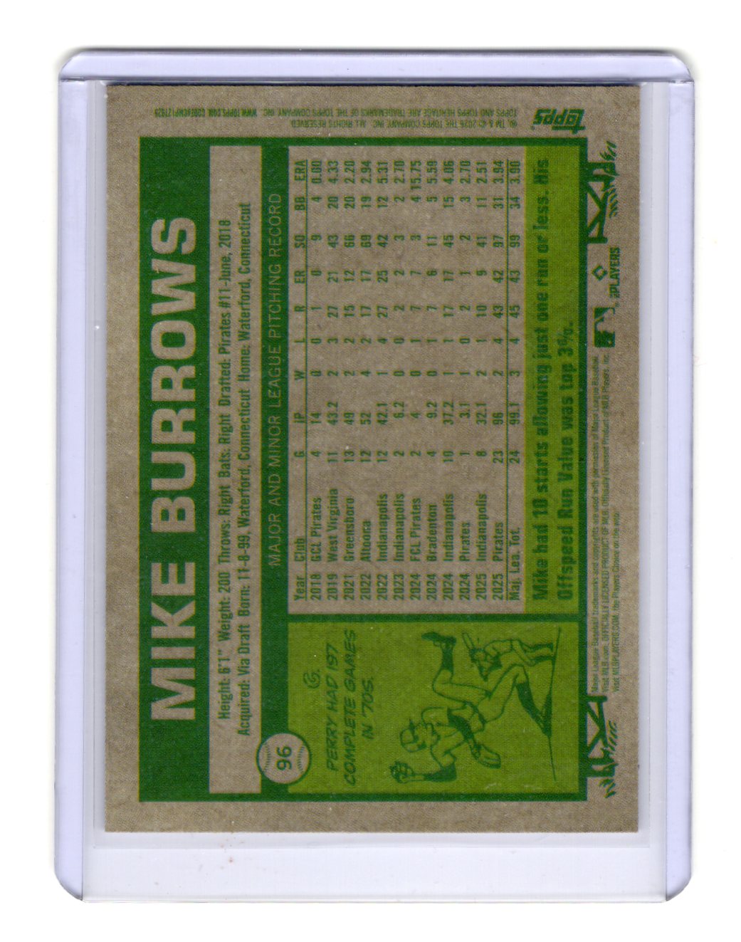 2026 Topps Heritage Mike Burrows Card Glossy Pittsburgh Pirates #96