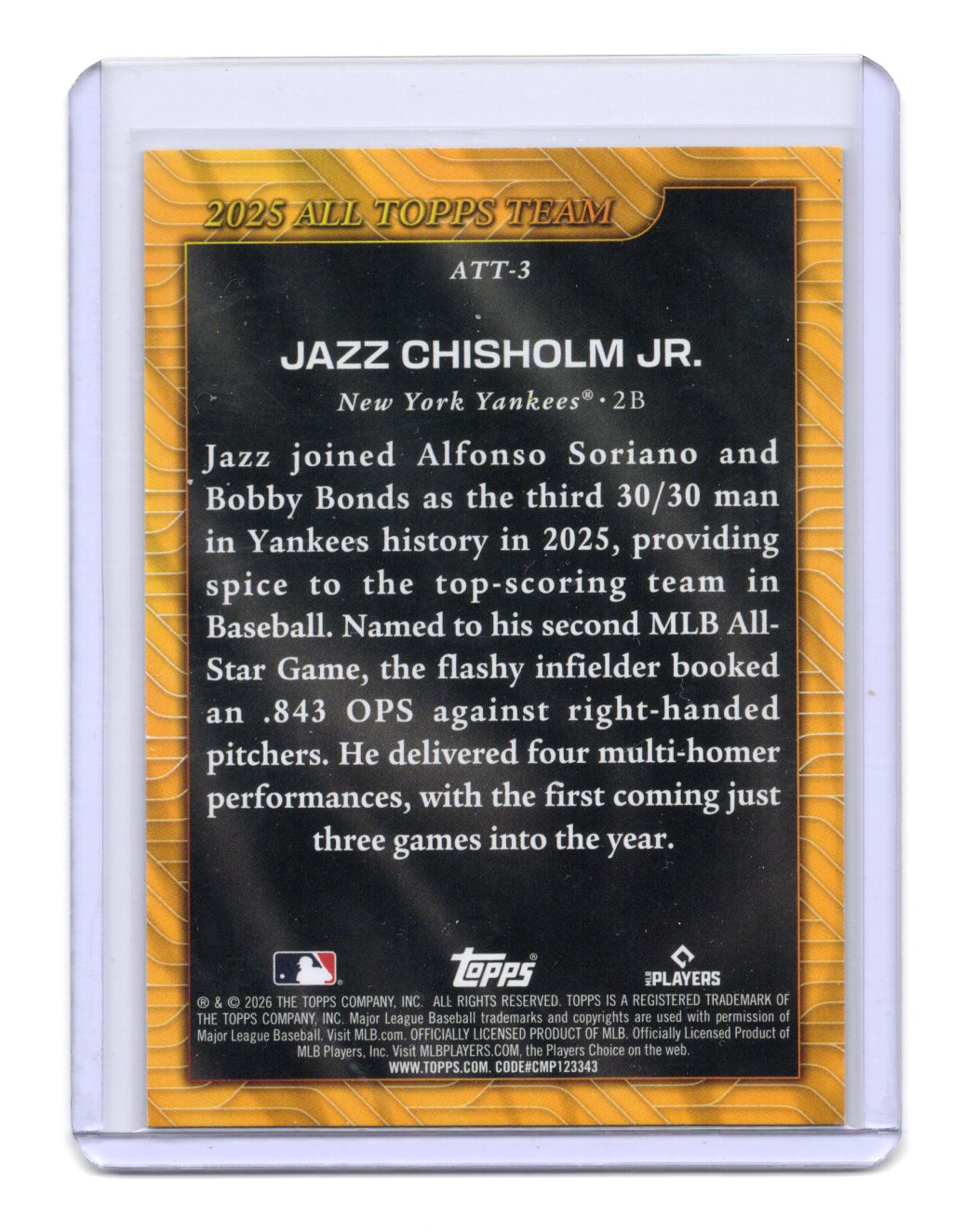2026 Topps Jazz Chisholm Jr. Card 2025 All Topps Team New York Yankees #ATT-3