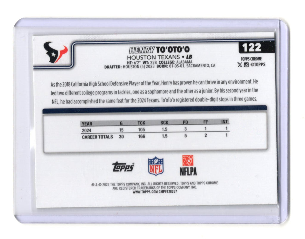 2025 Topps Chrome Henry To'oTo'o Card Lime Green X-Fractor Texans