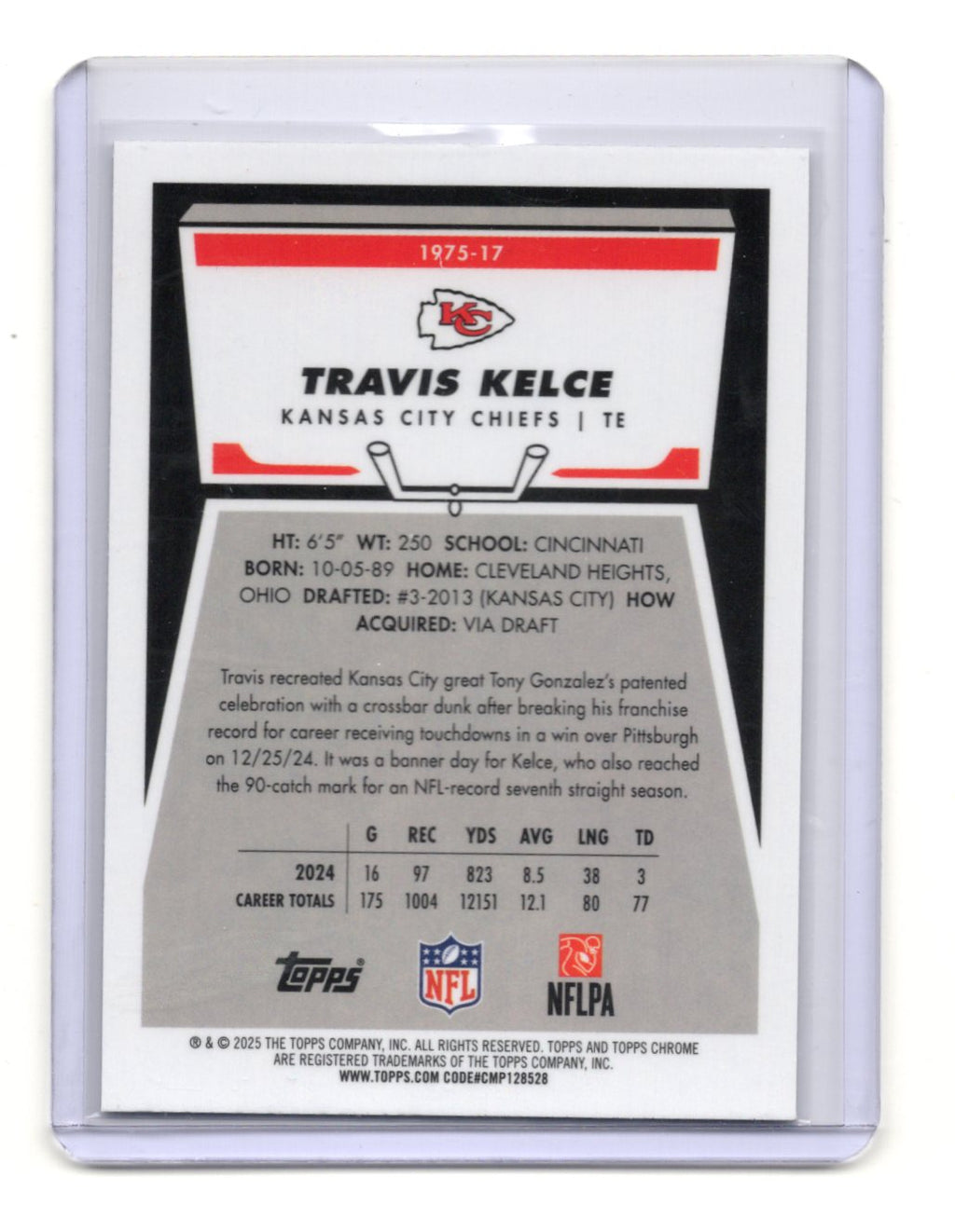 2025 Topps Chrome Travis Kelce Card 1975 Topps Kansas City Chiefs #1975-17