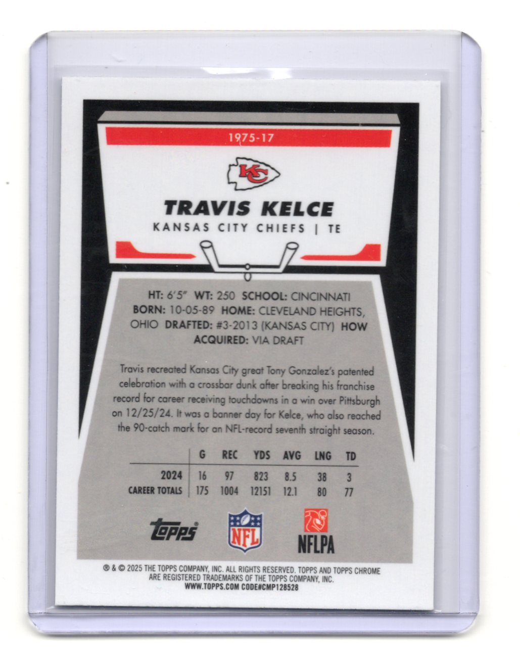 2025 Topps Chrome Travis Kelce Card 1975 Topps Kansas City Chiefs #1975-17