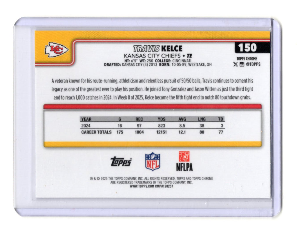 2025 Topps Chrome Travis Kelce Card X-Fractor Kansas City Chiefs #150