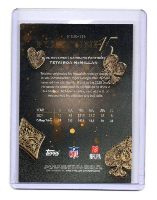 2025 Topps Chrome Tetairoa McMillan Card Fortune 15 Carolina Panthers #F15-19