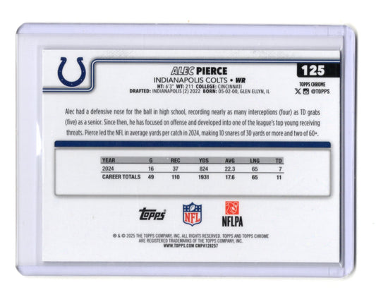 2025 Topps Chrome Alec Pierce Card Pulsar Refractor  Colts #125