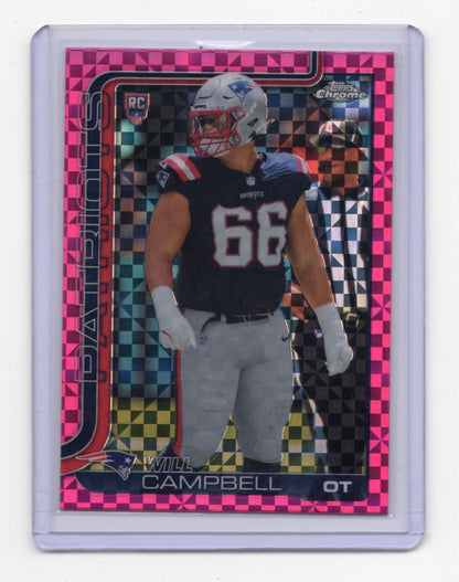 2025 Topps Chrome Will Campbell Card Pink X-Fractor RC Patriots #379