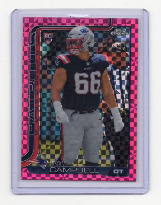 2025 Topps Chrome Will Campbell Card Pink X-Fractor RC Patriots #379