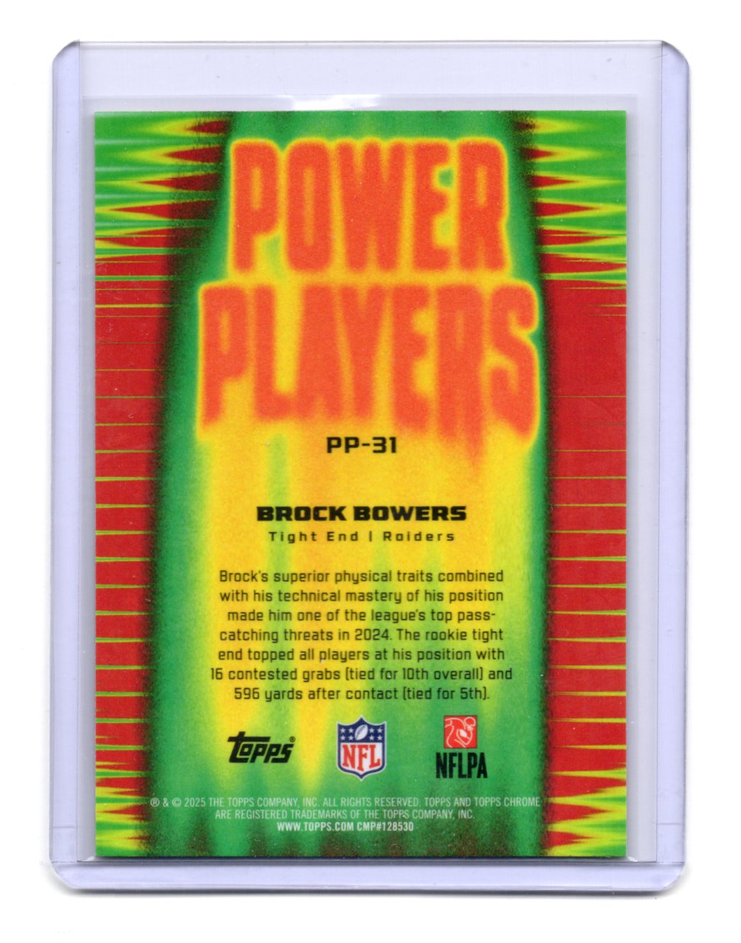 2025 Topps Chrome Brock Bowers Card Power Players Las Vegas Raiders #PP-31