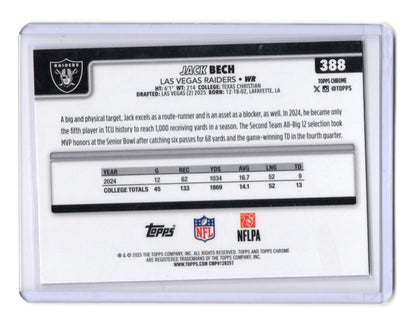 2025 Topps Chrome Jack Bech Card Pink X-Fractor RC  Raiders #388