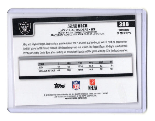 2025 Topps Chrome Jack Bech Card Pink X-Fractor RC  Raiders #388