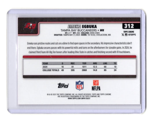 2025 Topps Chrome Emeka Egbuka Card Pink X-Fractor RC Buccaneers #312