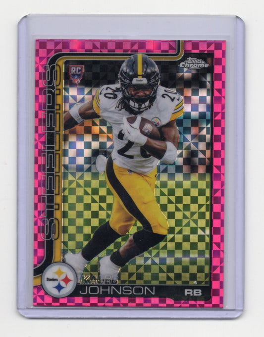 2025 Topps Chrome Kaleb Johnson Card Pink X-Fractor RC Pittsburgh Steelers #323