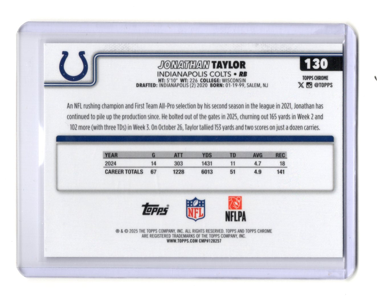 2025 Topps Chrome Jonathan Taylor Card Pulsar Refractor  Colts #130