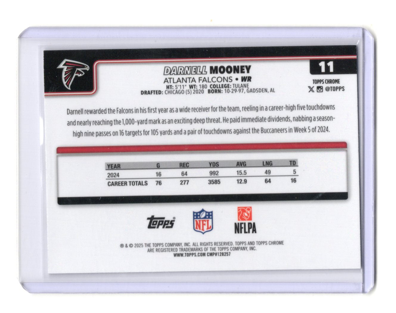 2025 Topps Chrome Darnell Mooney Card X-Fractor Atlanta Falcons #11