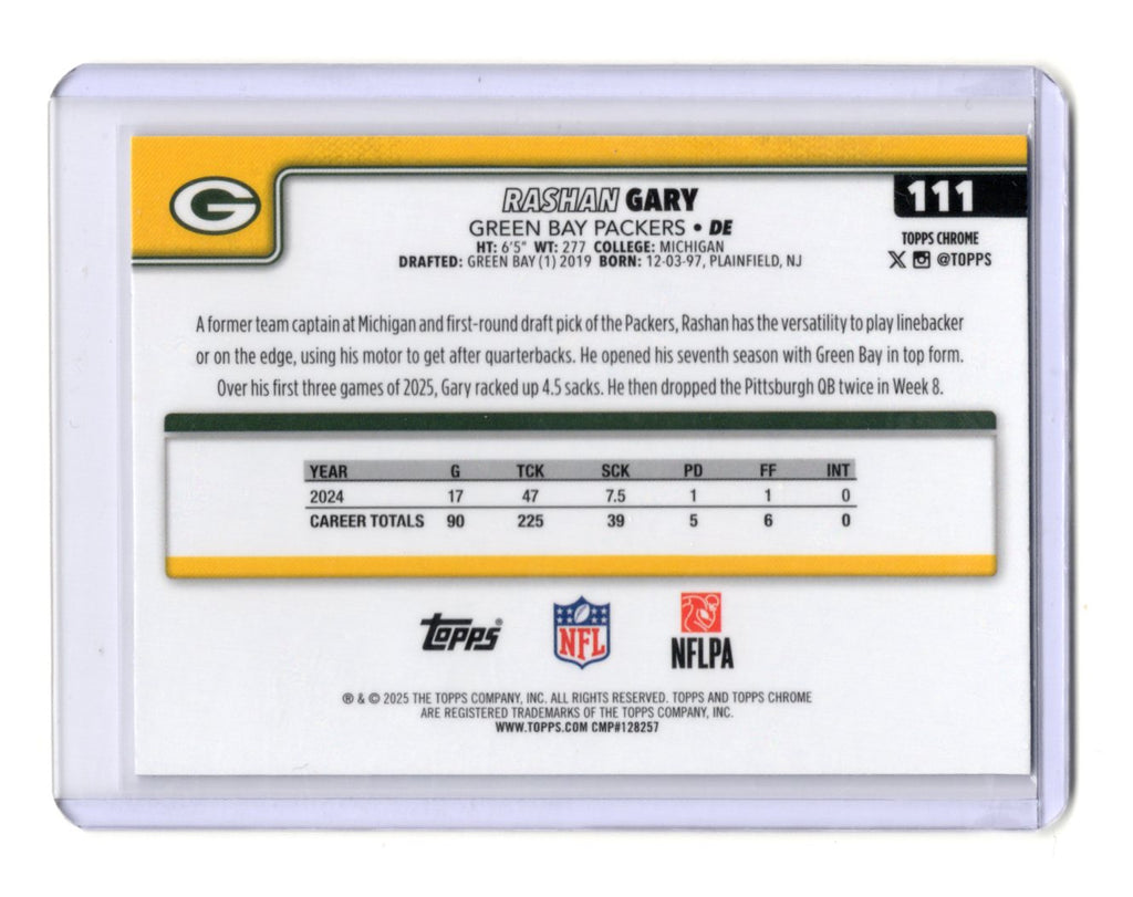 2025 Topps Chrome Rashan Gary Card X-Fractor Green Bay Packers #111