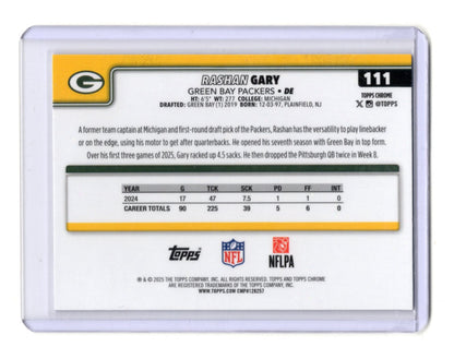 2025 Topps Chrome Rashan Gary Card X-Fractor Green Bay Packers #111