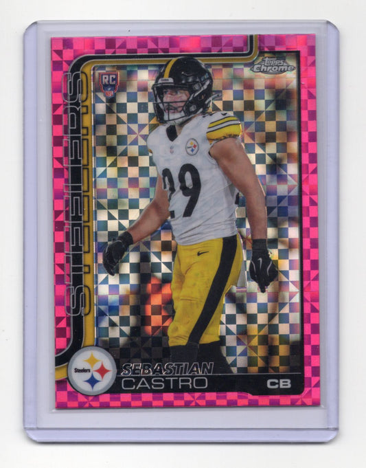 2025 Topps Chrome Sebastian Castro Card Pink X-Fractor RC  Steelers
