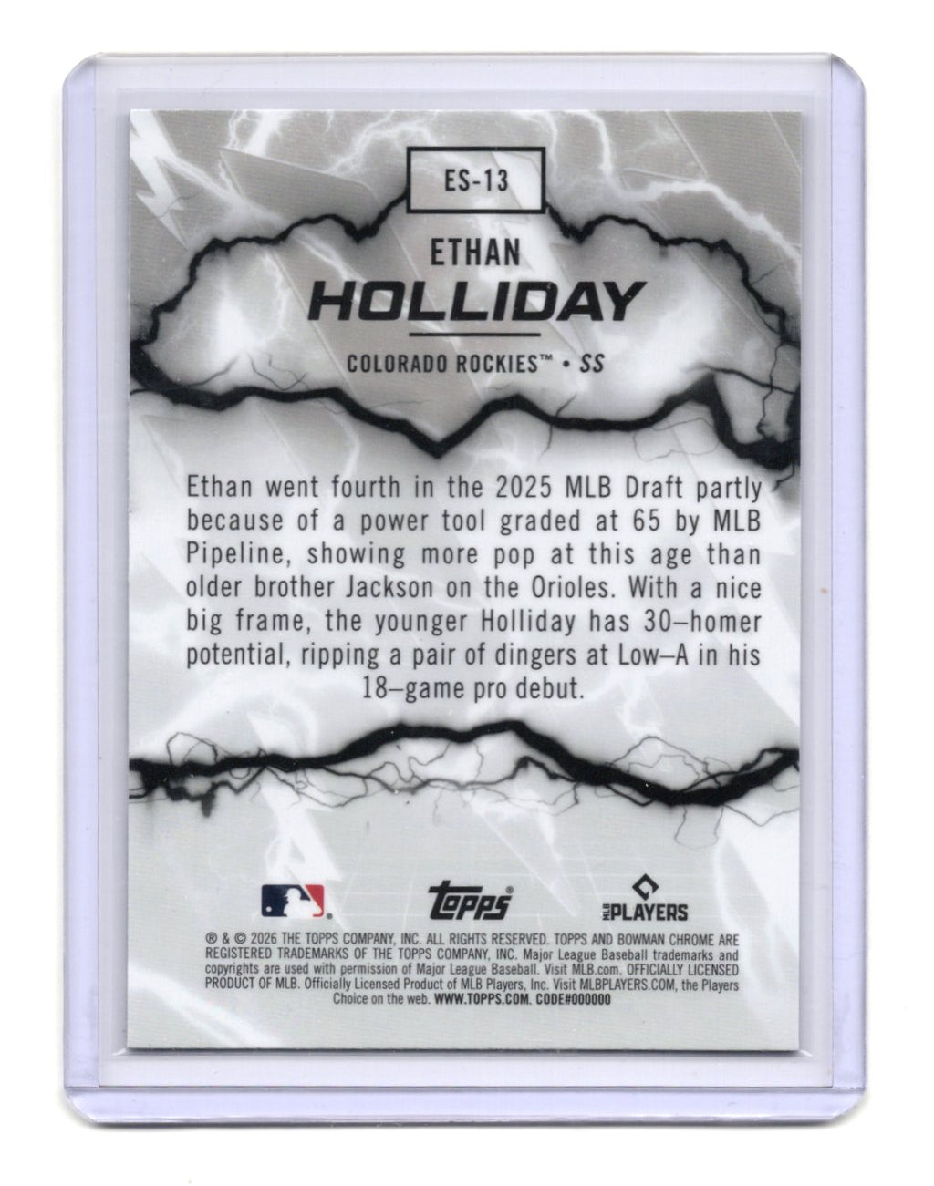 2026 Bowman Chrome Electric Sluggers Ethan Holliday #ES-13 Colorado Rockies