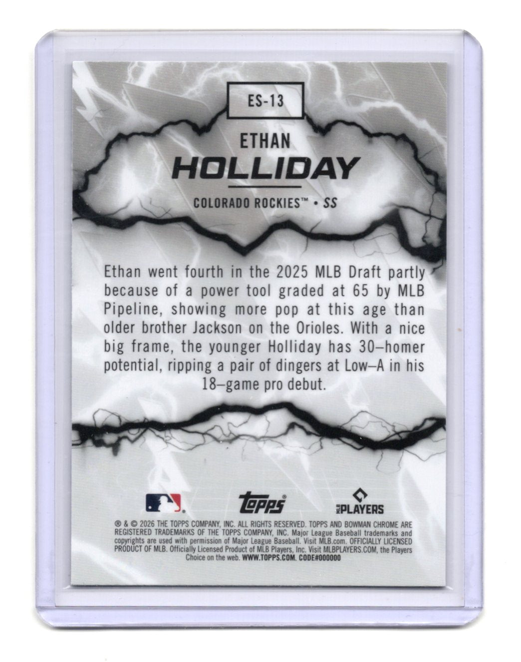 2026 Bowman Chrome Electric Sluggers Ethan Holliday #ES-13 Colorado Rockies