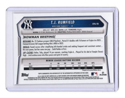 2026 Bowman Chrome T.J. Rumfield 1st Bowman Auto Prospect #CPA-TR Yankees