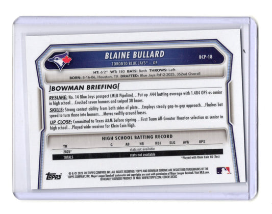 2026 Bowman Blaine Bullard Card Chrome Prospects Reptilian Toronto