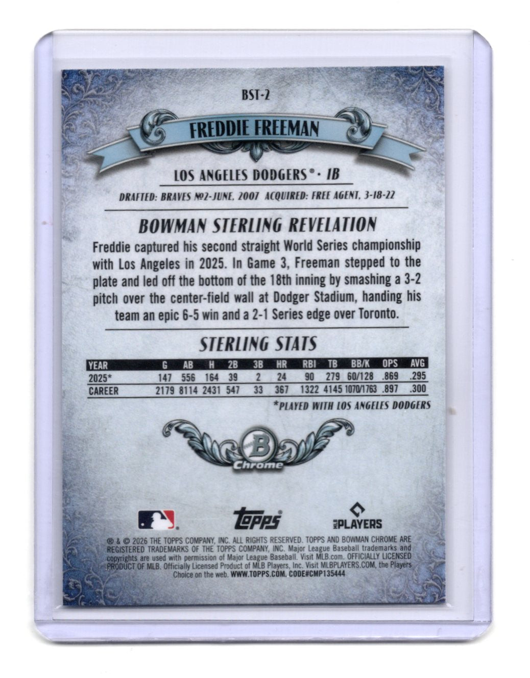 2026 Bowman Freddie Freeman Card Bowman Sterling Los Angeles Dodgers #BST-2