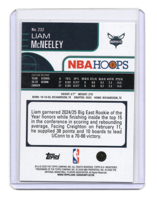 2025-26 Topps NBA Hoops Liam McNeeley RC #232 X-Fractor Parallel