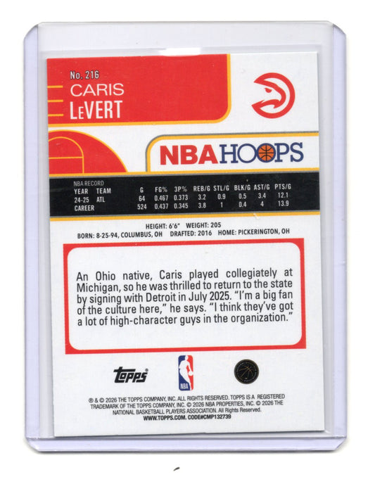 2025-26 Hoops Caris LeVert Card Green Border  Atlanta Hawks #216