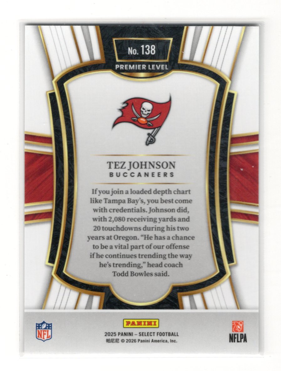 2025 Panini Select Tez Johnson Card Tampa Bay Buccaneers #138
