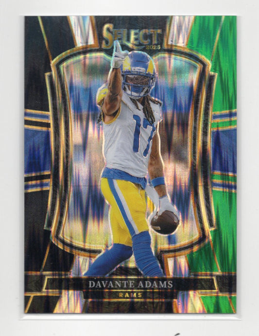 2025 Panini Select Davante Adams Card Black and Green Prizm Shock  Rams #120