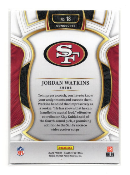 2025 Panini Select Jordan Watkins Card RC San Francisco 49ers #18