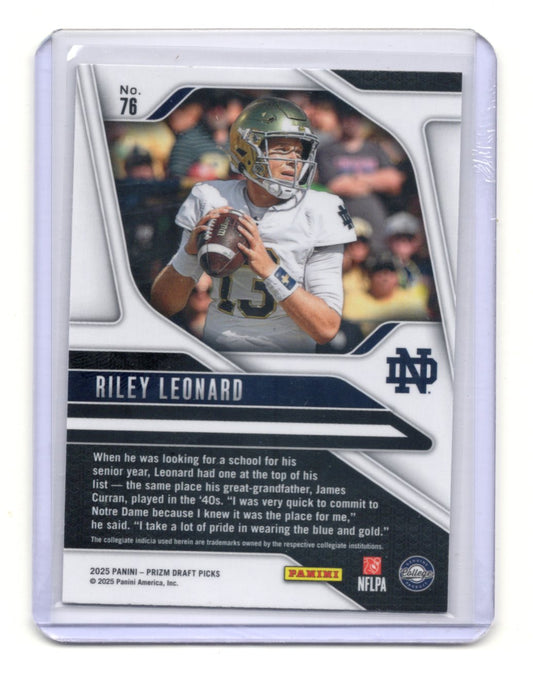 2025 Panini Prizm Draft Picks Riley Leonard Card Notre Dame Fighting Irish #76