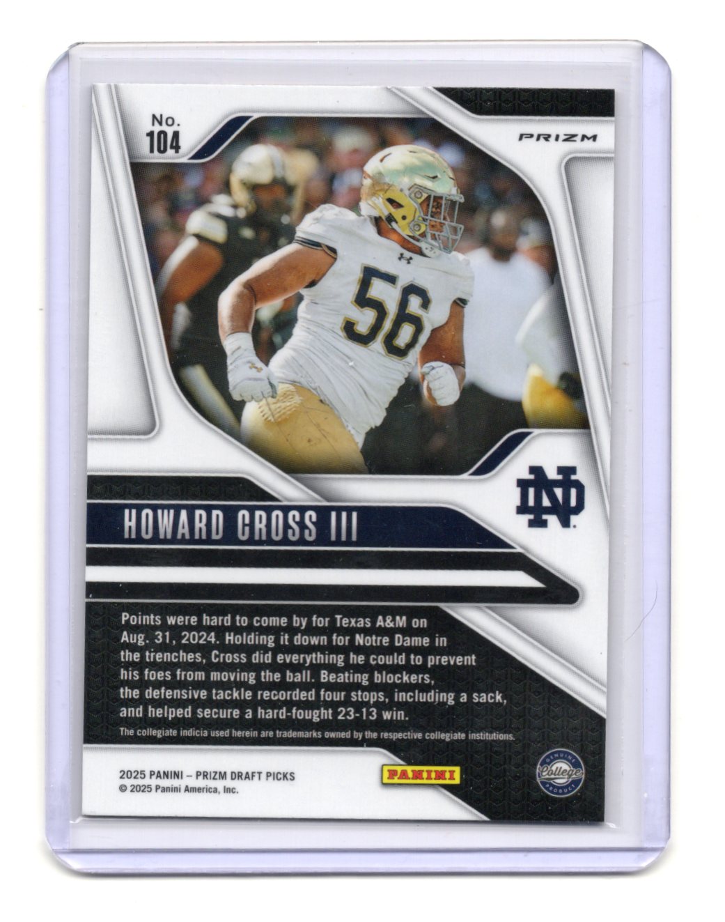 2025 Panini Prizm Draft Picks Howard Cross III Prizms Gold Ice Fighting Irish