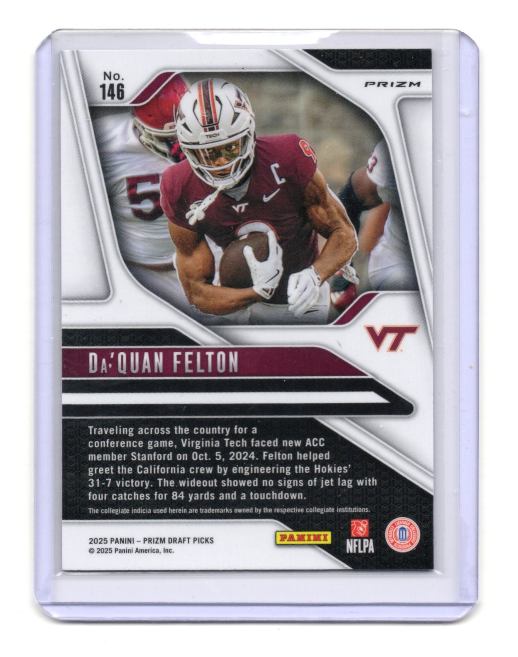 2025 Panini Prizm Draft Picks Da'Quan Felton Card Prizms Gold Ice  Hokies #146