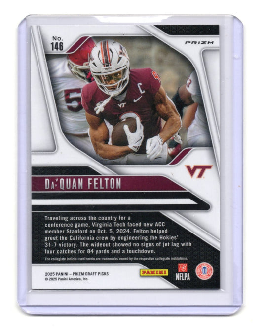 2025 Panini Prizm Draft Picks Da'Quan Felton Card Prizms Gold Ice  Hokies #146