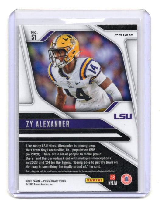 2025 Panini Prizm Draft Picks Zy Alexander Card Prizms Gold Ice LSU  #51