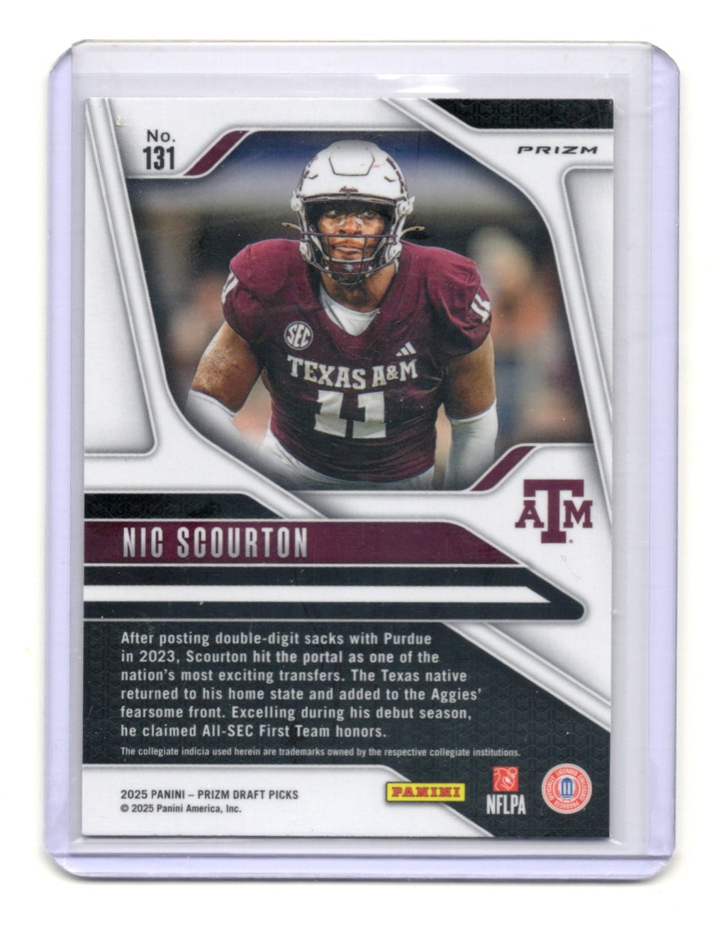 2025 Panini Prizm Draft Picks Nic Scourton Card Prizms Gold Ice Aggies #131