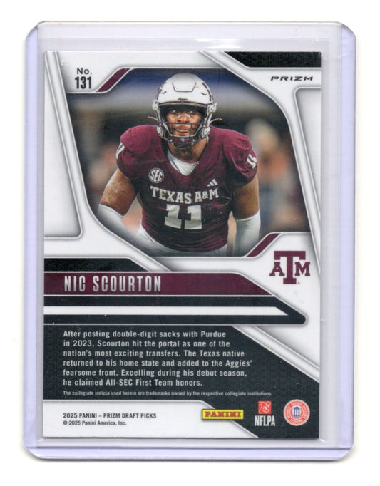 2025 Panini Prizm Draft Picks Nic Scourton Card Prizms Gold Ice Aggies #131