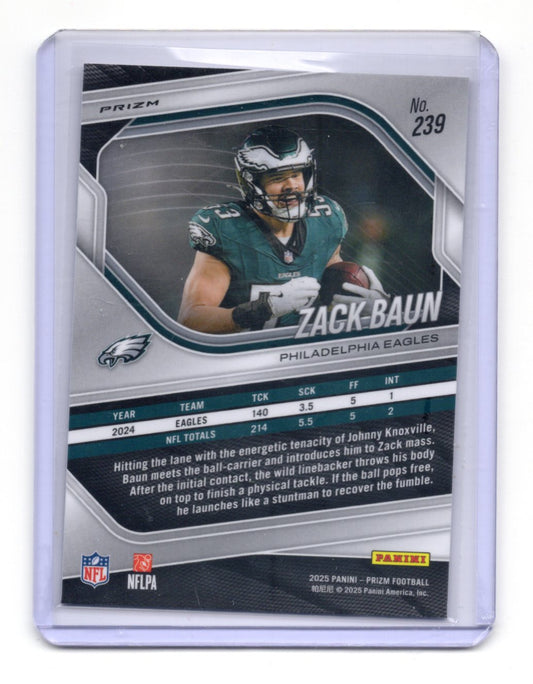 2025 Panini Prizm Zack Baun Card Lazer Philadelphia Eagles #239