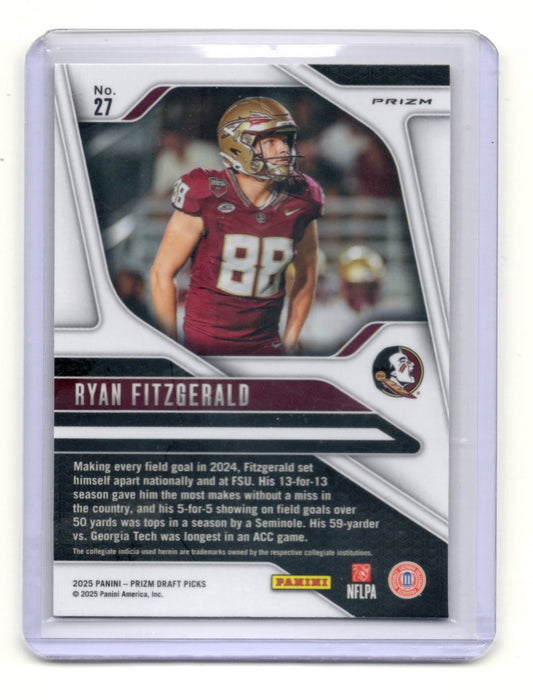 2025 Panini Prizm Draft Picks Ryan Fitzgerald Card Prizms Gold Ice  Seminoles