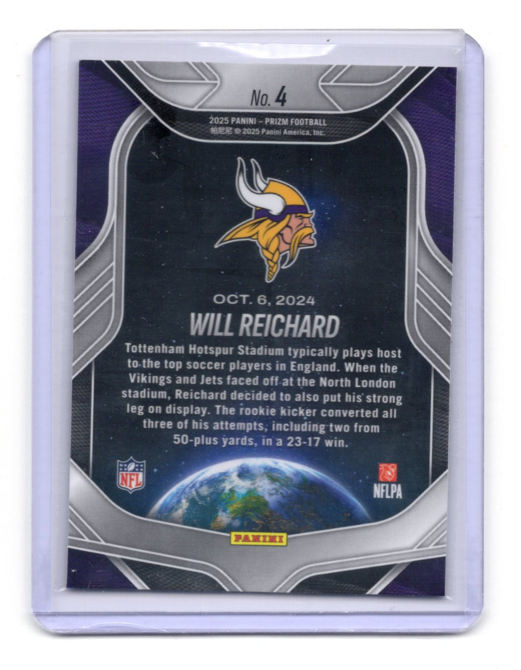 2025 Panini Prizm Will Reichard Global Reach #4 Minnesota Vikings RC