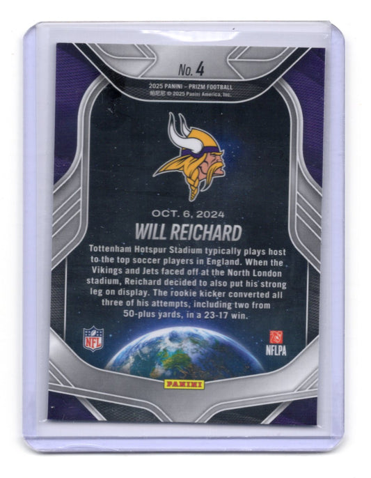 2025 Panini Prizm Will Reichard Global Reach #4 Minnesota Vikings RC