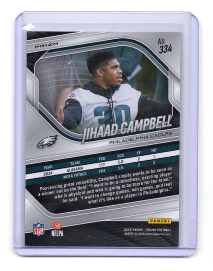 2025 Panini Prizm Jihaad Campbell Card Lazer Philadelphia Eagles #334